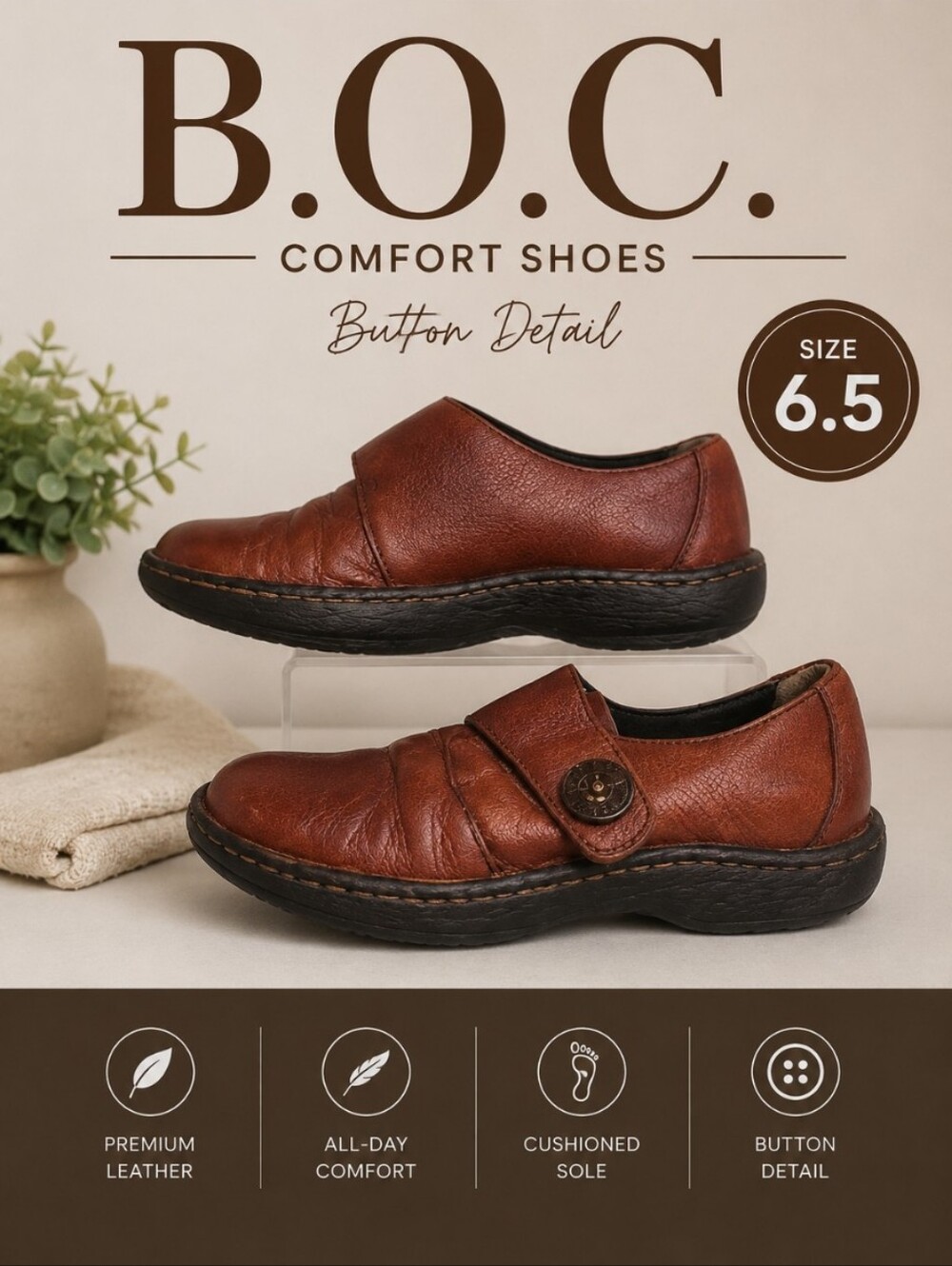 B.O.C comfort shoes button detail v e l c r o 6.5